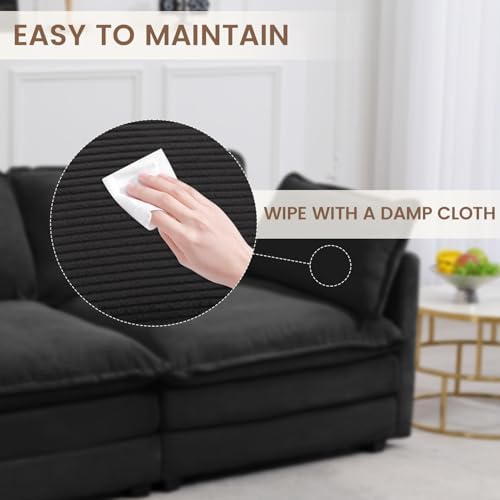 ROWHY 78'' Sectional 2 Seat Cloud Loveseat with 2 Throw Pillows, Modern Corduroy Love Seat, Cozy Sofa for Living Room, Office and Bedroom,Black