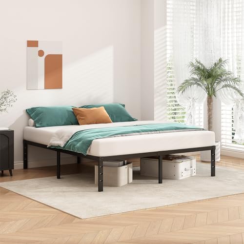 HLIPHA Metal Platform Bed Frame 16 Inch Tall,No Box Spring Needed,King Size Bed with Heavy Duty Strong Support Slats,Easy to Assemble,Black