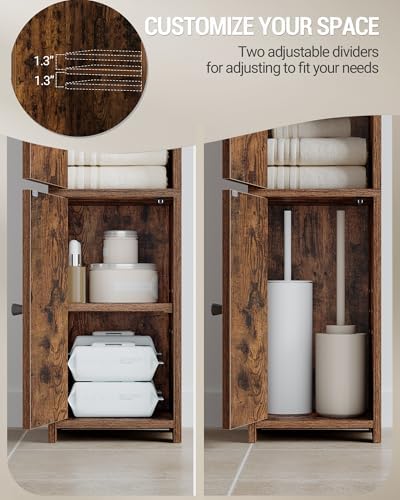 Hzuaneri Bathroom Storage Cabinet, Small Corner Floor Cabinet with 2 Doors | Narrow Toilet Paper Cabinets with Adjustable Shelf, Bathroom Organizer for Small Spaces, 7.9"D x 7.9"W x 29.5"H Rustic Brown