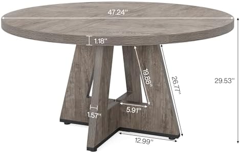 Tribesigns 47 inch Round Dining Table Wood Kitchen Table for Dining Room, 47" Dinner Room Tables for 4-6, Farmhouse Accent Furniture with Wooden Tabletop and Cross Base, Rustic Grey