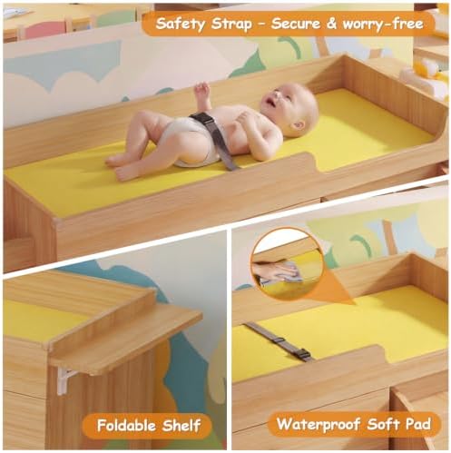 Changing Table with Stairs, Montessori Diaper Station for Daycare & Home (Right Stairs)