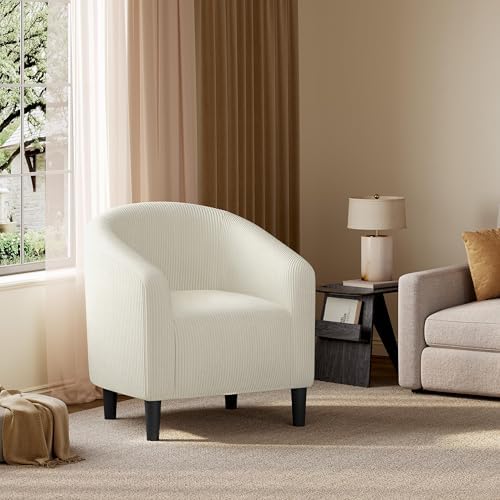 Yaheetech Small 25.5in Wide Corduroy Barrel Accent Chair for Bedroom, Beige
