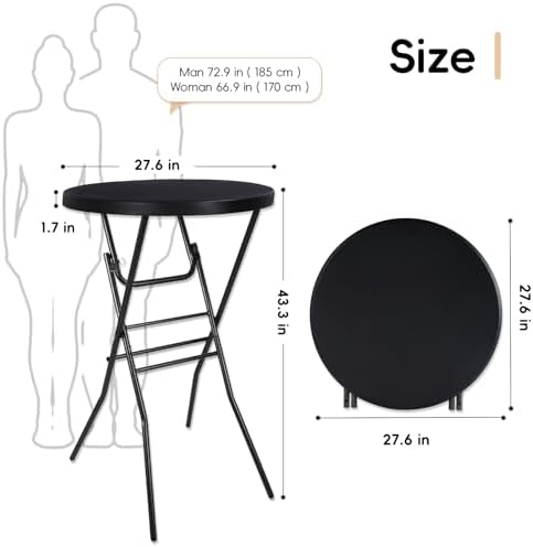 pollilar Cocktail Table 28in Bar Height Folding High Top Table Black