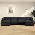 ROWHY 148'' Modular Sectional Cloud Couch with 2 Movable Ottomans, Oversized 6 Seat Modern Corduroy Sofas, Deep Seat U Shaped Couch for Living Room Bedroom Apartment,Black