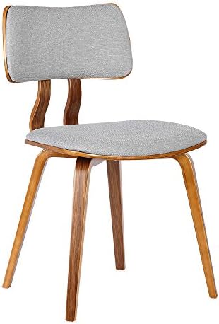 Armen Living Jaguar Mid Century Modern Dining Accent Chair for Kitchen Table Desk Vanity in Grey Fabric and Walnut Wood Finish