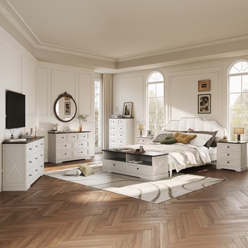 Farmhouse 9 Drawers Dresser Chests for Bedroom, White 9 Drawers TV Stand