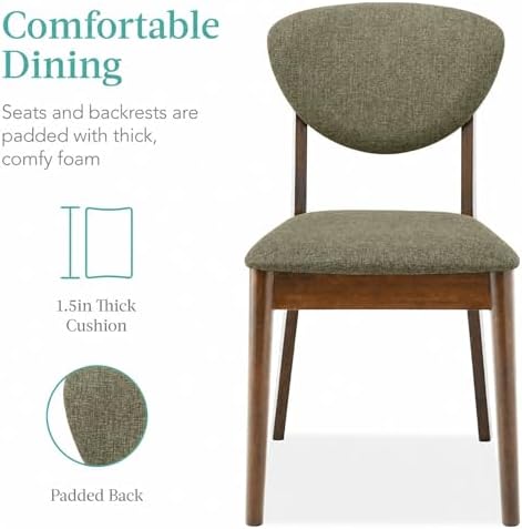 Best Choice Products 5-Piece Dining Set, Compact Mid-Century Modern Table & Chair Set for Home, Apartment w/ 4 Chairs, Padded Seats & Backrests, Wooden Frame - Walnut/Moss Green