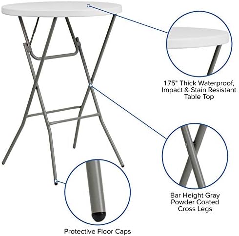 Flash Furniture 2.6 ft Plastic Round Folding Table, Granite White, 8-Pack