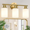 Zarbitta 3-Light Bathroom Light Fixtures, Brushed Gold Vanity Light, Farmhouse Wall Lights with Milky White Frosted Glass Shades, Bathroom Wall Lamp for Mirror Kitchen Bedroom Hallway Living Room