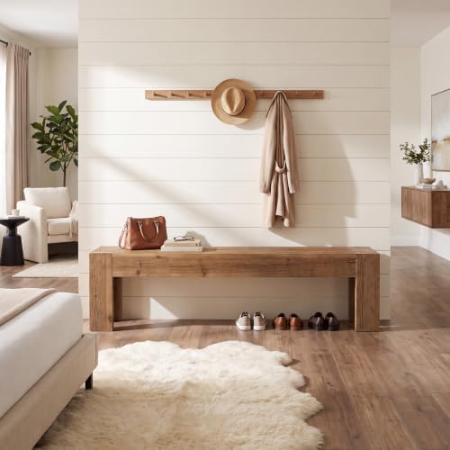 70.87" Solid Wood Entryway Bench, Extra Long Narrow Shoe Bench, Wood Mudroom Window Seating for Bedroom, Hallway, Dining Room, Foyer, Mudroom, Easy Assembly, Brown