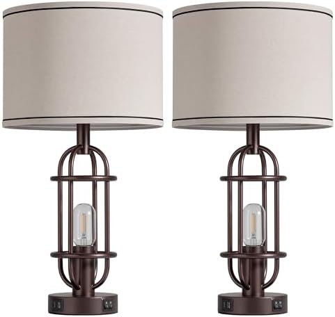 Reaketon Farmhouse Table Lamps for Living Room Set of 2, Oil Rubbed Bronze
