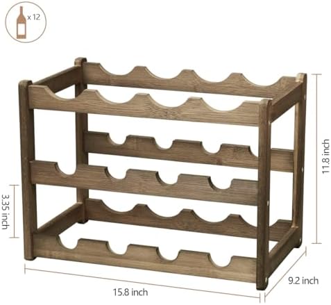 Bamboo Wine Rack, Sturdy and Durable Wine Storage Cabinet Shelf, Wine Racks Countertop for Pantry - 3 Tiers 12 Bottle Wine Rack, Moca