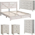 AMERLIFE 5-Piece Farmhouse Bedroom Set, Full Bed Frame & Dresser, White