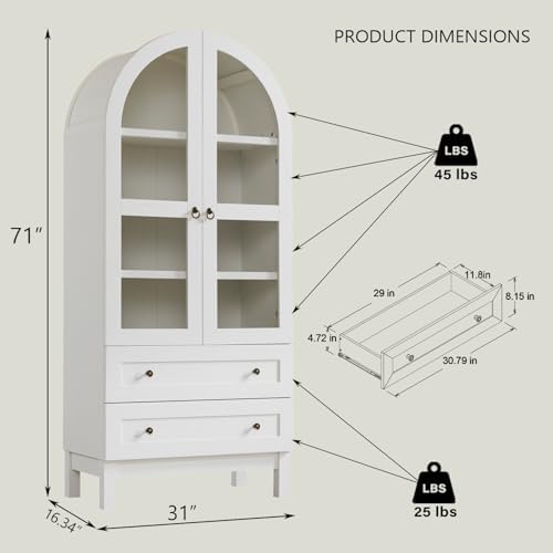IFGET 71" Tall Arched Kitchen Pantry, Kitchens Storage Cabinets, White