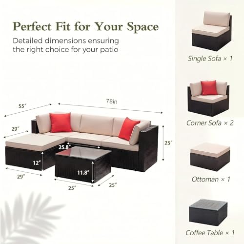 Devoko 5 Pieces Patio Furniture Sets Outdoor Sectional Patio Sofa