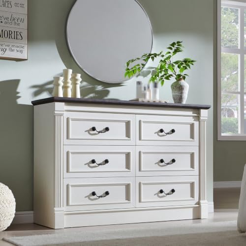 Aitjunz Farmhouse 47'' Wide 6 Drawer Dressers for Bedroom, Antique White