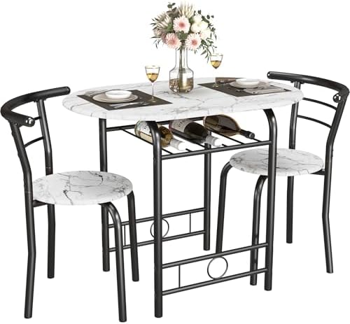 JUMMICO 3-Piece Wooden Round Table & Chair Set (White/Black)