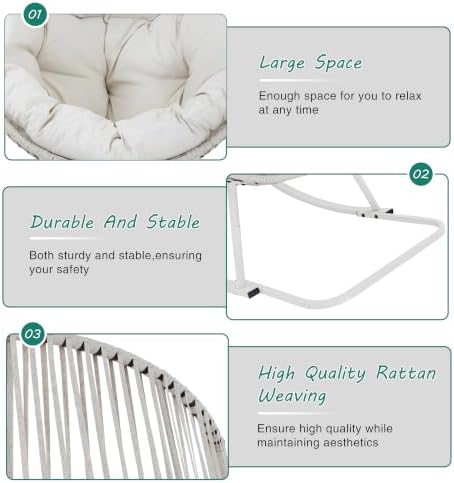 Shintenchi Egg Chair Outdoor, Oversized Outdoor Indoor Wicker Rocking Chair, Large PE Rattan Egg Rocking Chair with Cushion for Patio, Balcony, Backyard, Garden, White