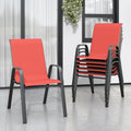 Red Patio Chairs Set of 6, Stackable Outdoor Dining Chairs for All Weather Textilene Fabric & Metal Frame, Outdoor Chairs Set for Backyard Deck Garden