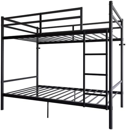 Bellemave Twin Over Twin Bunk Beds, Metal Bunk Bed Frame with Ladder and Full-Length Guardrail for Kids, Adults, Black