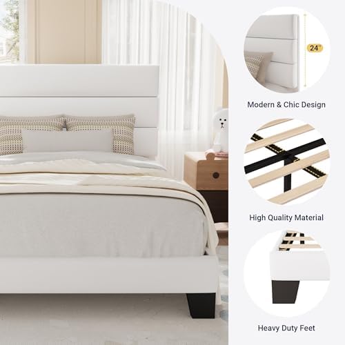 Allewie Twin Size Platform Bed Frame with Velvet Upholstered Headboard