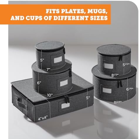 storageLAB 5-Piece Premium China Storage Set | Plates & Mugs | Gray
