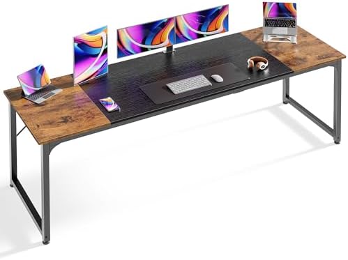 Huuger 78.7 Inch Office Computer Desk with Storage, Writing Work Desk for Home Office, Study, Gaming, Long Simple Desk, Large Legroom, Metal Frame, Rustic Brown and Black
