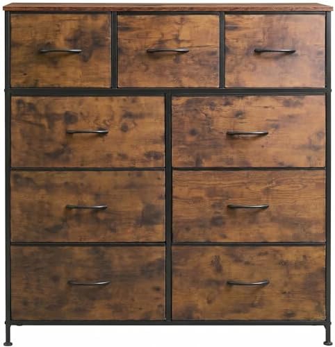 WLIVE Tall Dresser for Bedroom, 9 Drawer Chest of Drawers, Rustic Brown
