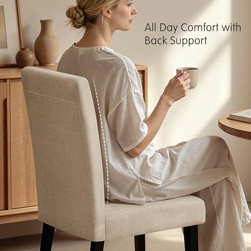 HOMYZOO Dining Chairs Set of 6, Upholstered Dining Room Chairs with Padded Seat & Solid Wood Legs, Modern Farmhouse Kitchen Chairs for Living Room/Restaurant/Cafe, Oatmeal