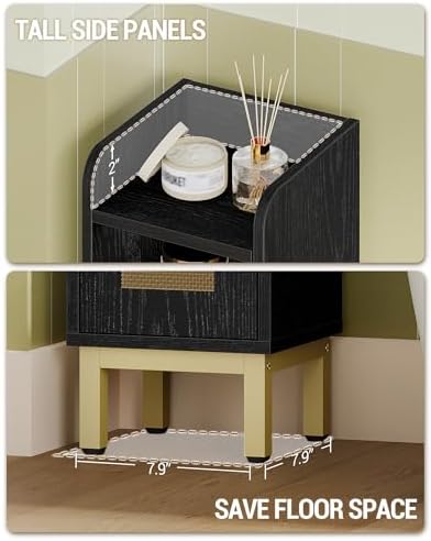 Hzuaneri Bathroom Storage Cabinet, Small Corner Floor Cabinet | Narrow Toilet Paper Holder, Bathroom Organizer with Adjustable Shelf, 2 Doors, for Small Spaces, Rattan Black BC08204Y
