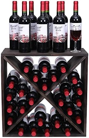 Wine Rack Cabinet countertop Wooden Stackable Storage Retro Cube freestanding Floor Wine Bottle Holder Stand(96BottleBlack)