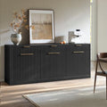 Evermagin 67" Fluted Black Sideboard Buffet Cabinet with 3 Drawers
