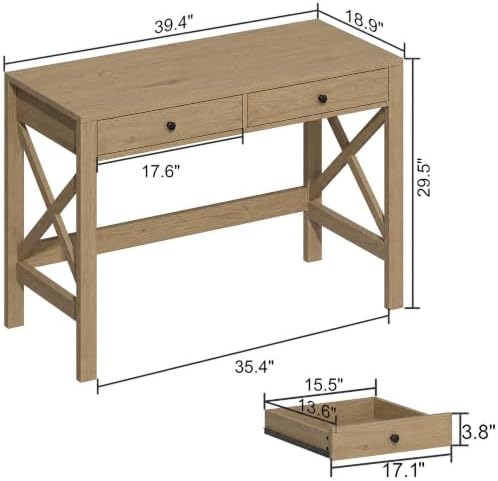 ChooChoo 39.4 Inches Farmhouse Computer Desk with 2 Drawers