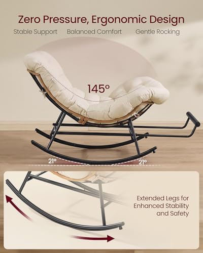 VASAGLE Outdoor Rocking Chair with Extendable Footrest, Removable Cushion