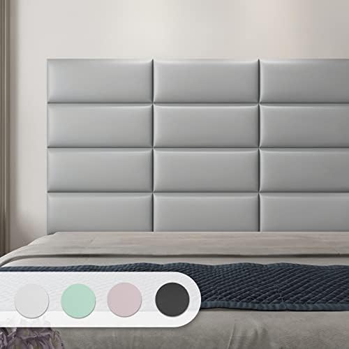 Art3d 4-Pack Peel and Stick Upholstered Headboard, 9.85 x 23.62 in, Grey