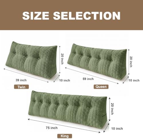 Headboard Pillow Queen, Wedge Pillow for Headboard, Backrest Pillows for Reading, Sitting, Working in Bed, Daybed Soft Pillows with Removable Cover for Bed Dorm Sofa, Green
