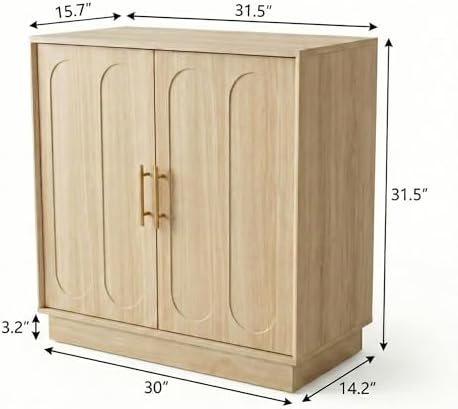 holzart 31.5" Modern 2 Door Storage Cabinet, Light Oak Sideboard Buffet Cabinet with Gold Handles, Fluted Wood Accent Cabinet for Living Room, Entryway Console, Home Office Printer Stand