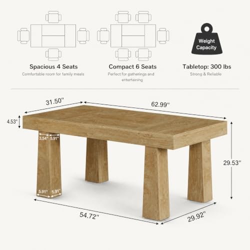 Tribesigns 63 Inch Dining Table for 4-6 People, Rectangular Kitchen Table