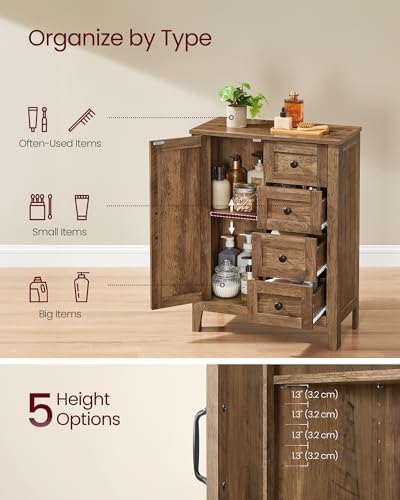 VASAGLE Farmhouse Storage Cabinet with Door, 4 Drawers, Adjustable Shelves