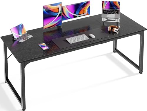 Huuger Modern Simple Office Desk, 63 Inch, Gaming & Writing Desk with Storage, Large Legroom, Metal Frame, Black