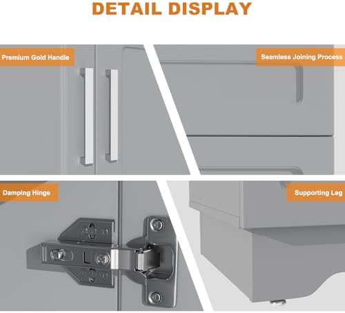 Smhxo Bathroom Vanity with Ceramic Sink, Bathroom Vanity Cabinet with 2 Doors, 32 Inches Wooden Cabinet with Sink, Grey