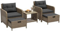 LHBcraft 5 Piece Patio Furniture Set, PE Wicker Outdoor Furniture Set with Soft Cushions & Coffee Table, Outdoor Lounge Chairs with Ottoman for Porch, Lawn, Balcony, Sand-Black