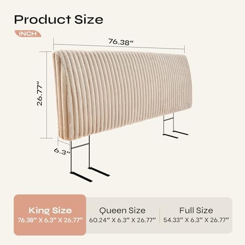 Pinmoco 4.7" Upholstered Modern Headboard for King Size Bed, Height Adjustable and Ergonomic Headboard, Easy Assemble, Sturdy and Durable, Faux Rabbit Fur, Light Camel