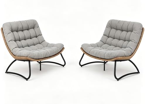 Outdoor Loveseat 2-Seat Wicker Rattan Boho Patio Sofa Grey 2PC