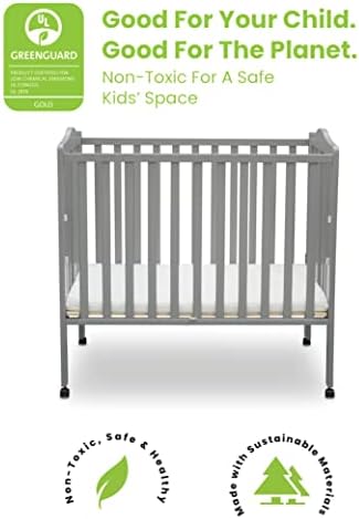 Delta Children Folding Portable Mini Baby Crib with 1.5-inch Mattress - Greenguard Gold Certified, Grey