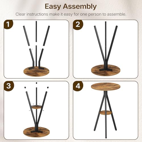 YATINEY Bar Table Set of 2, 2-Tier Round Pub Table, Counter Height Cocktail Table for Small Spaces, Dining Room, Cafe, Pub, Rustic Brown and Black BT12L2BR