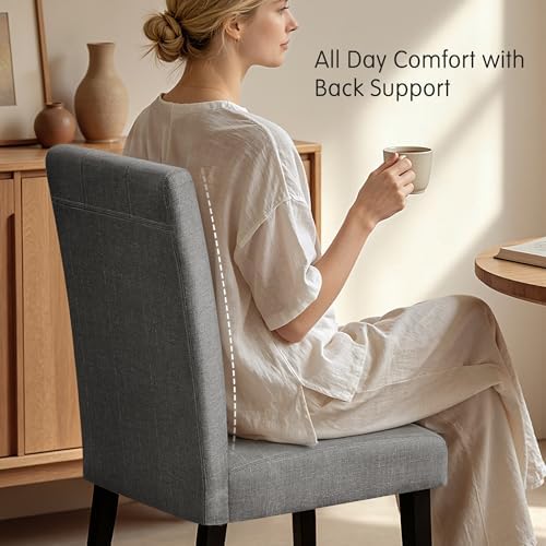 HOMYZOO Dining Chairs Set of 6, Upholstered Dining Room Chairs with Padded Seat & Solid Wood Legs, Modern Farmhouse Kitchen Chairs for Living Room/Restaurant/Cafe, Dark Gray