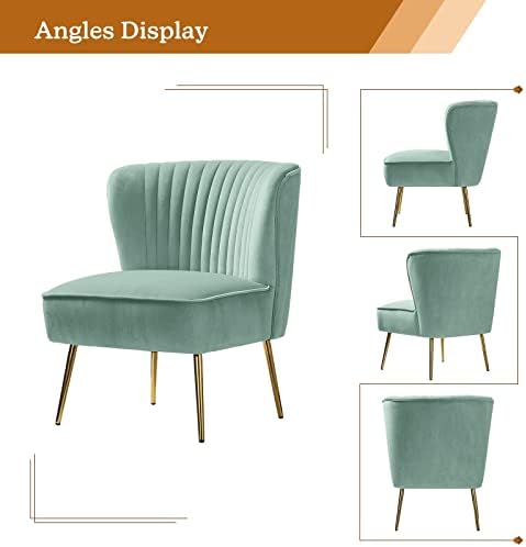 HULALA HOME Velvet Accent Chair, Modern Upholstered Cute Side Chair with Gold Metal Legs, Armless Wingback Slipper Chair Comfy Living Room Chair for Bedroom Guest Room Vanity,SAGE