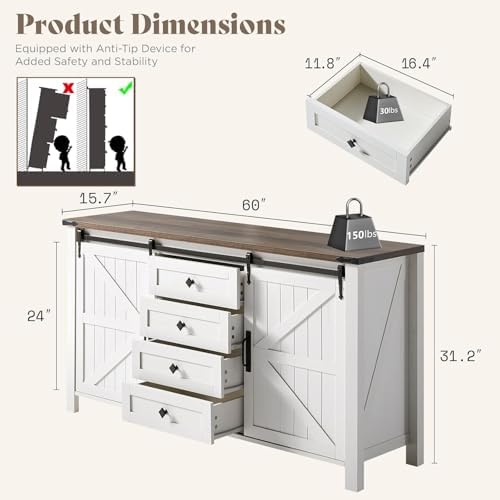 AMERLIFE 3-Piece White Bedroom Set with 4-Drawer Dresser & 2 Nightstands
