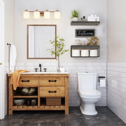 QEEIG ‎Bathroom Shelves with Decor Sign (Grey, 15.7")